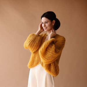 Mohair Cardigan Women Bridal Shrug Bolero Wool Jacket Women Mohair Sweater Orange Knitted Coat Wedding Cardigan
