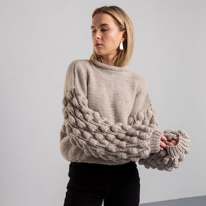 crochet pastel merino alpaca wool fall sweater women, chunky cable knit sweater, women fall clothing,knitwear, knitted sweater