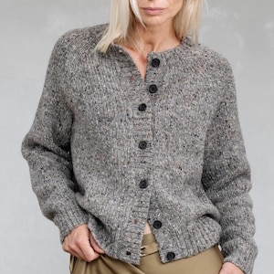NEW Tweed bomber cardigan, Tweed wool bomber jacket, Thick knit wool cardigan, Handmade women knitwear, Knitted wool sweater, Organic wool