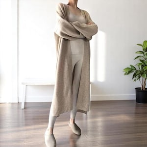 Belted Merino Wool Blend Cardigan: Long Knit Duster Coat