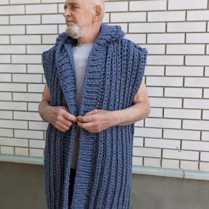 Handmade Chunky Knit Hooded Cardigan – Oversized Cozy Sweater for Men, Warm Wool Coat, Winter Knitwear Gift