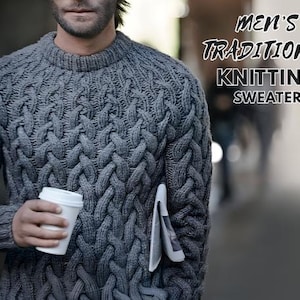 Men’s Traditional Aran Sweater - Irish Fisherman Sweater - Hand Knitted Cardigan Jumper - Irish Aran Merino Wool Cardigan - Warm & Chunky